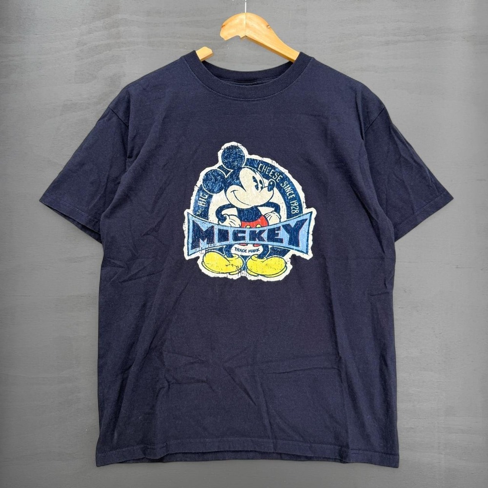 Vintage Disney Store Mickey Mouse T-Shirt Navy Blue Big Cheese Graphic Medium